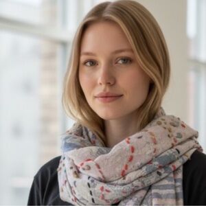 Raj Light Gray Multicolor Patterned Hand Stitched Infinity Scarf